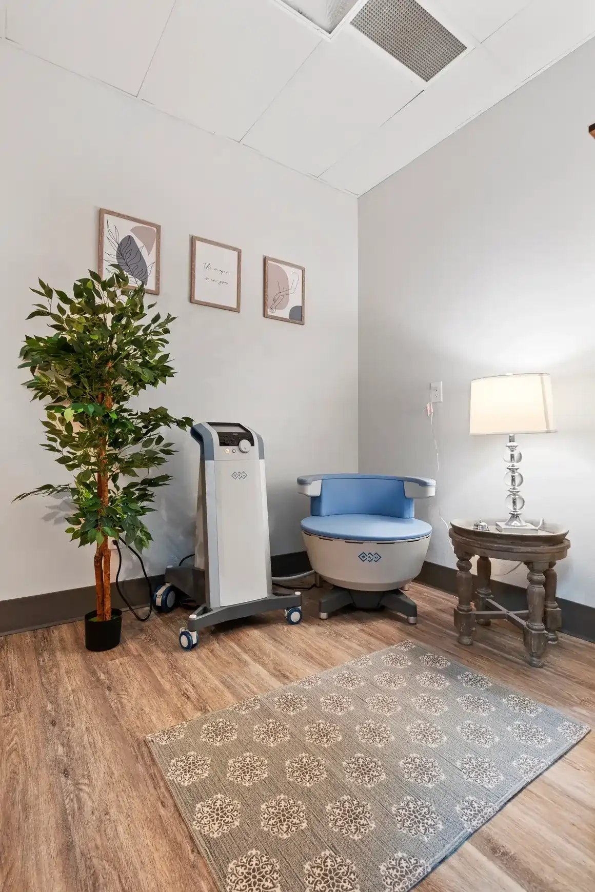 a room with a chair and a lamp - Emsella & Emsculpt NEO Treatments for Muscle Toning and Pelvic Health in Olympia